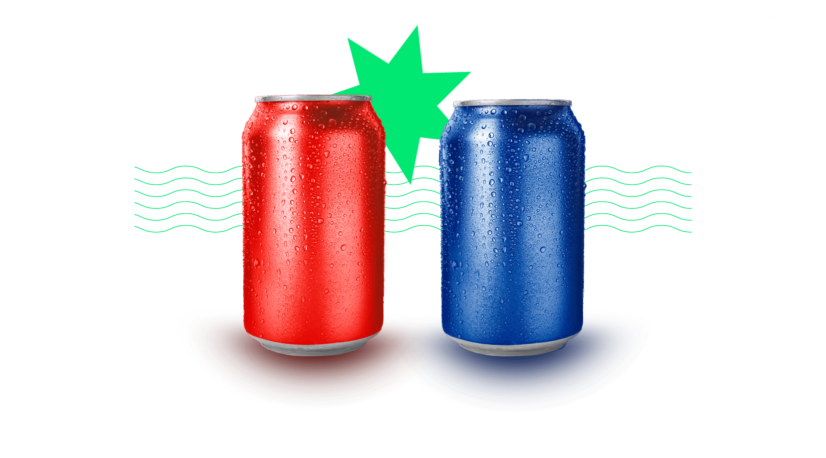 duas latas de refrigerante: vermelha e azul sem rótulos