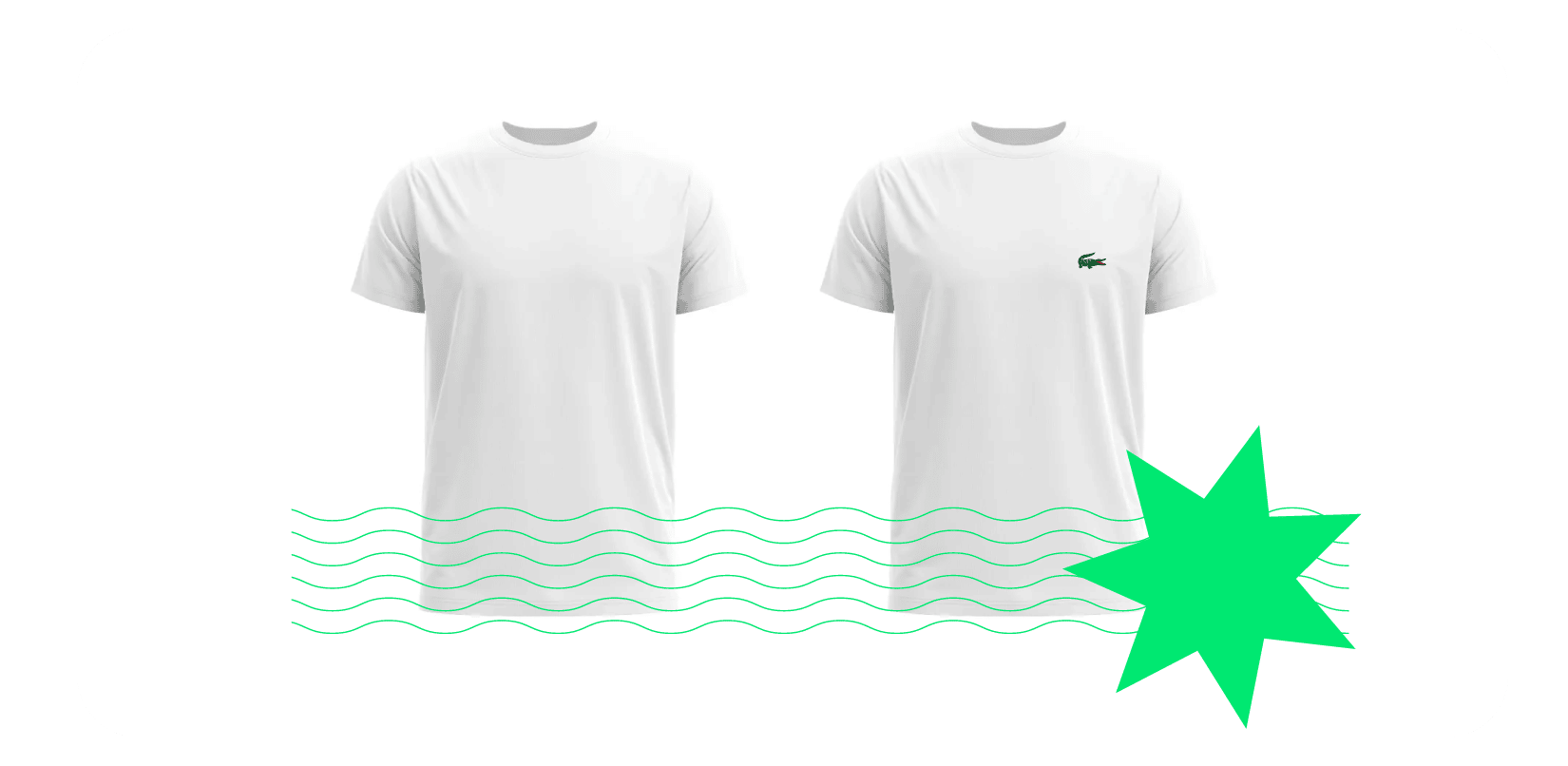 duas camisetas e o branding como diferença de valor percebido. Uma camiseta comum sem marca e a outra com a marca da lacoste.