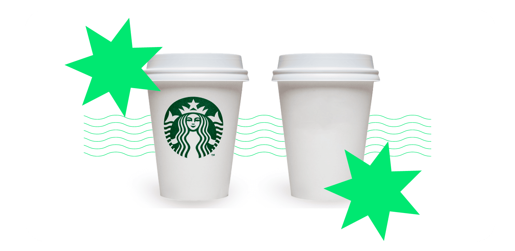 dois copos de café e o branding como diferença de valor percebido. Um é um copo normal. O outro é um copo da Starbucks.
