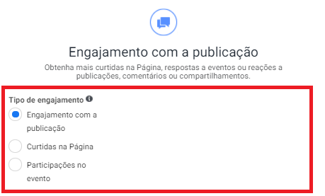 tipos de engajamento disponíveis