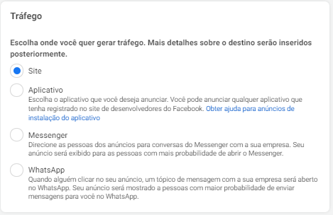 canais disponíveis numa campanha de tráfego