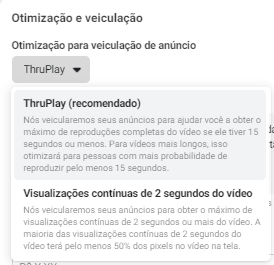 otimização de campanha de visualização de vídeo no Facebook Ads