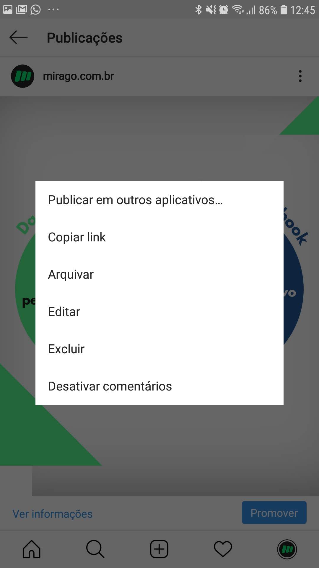Clique para editar sua postagem do instagram