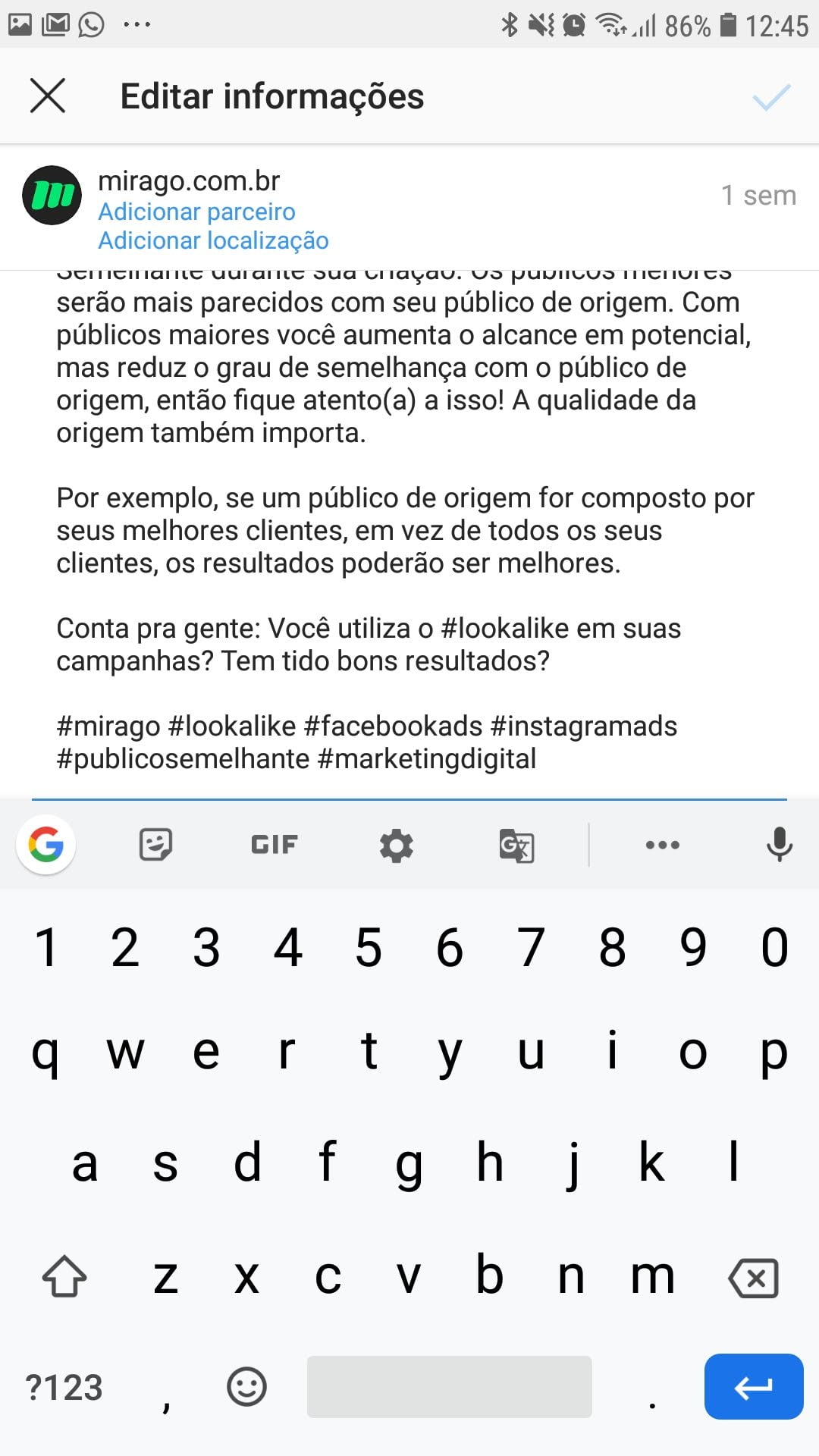 Edite a postagem e salve