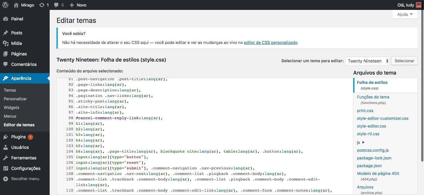 Editor de Código do WordPress com Destaque de Sintaxe Ativado