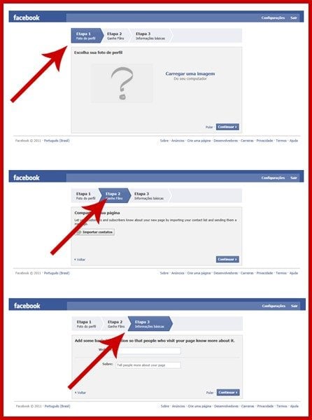 Nessas três telas você deverá escolher a foto, importar contatos e preencher com informações básicas Nessas três telas você deverá escolher a foto, importar contatos e preencher com informações básicas