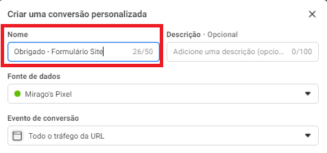 escolha um nome para a conversão personalizada
