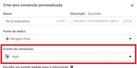 evento específico de conversão