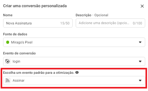 escolha evento padrão