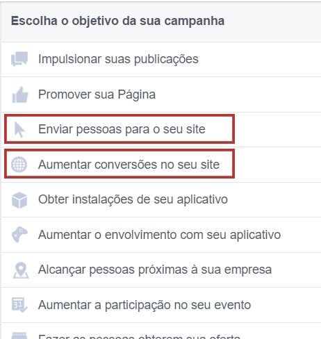 objetivo de campanha facebook