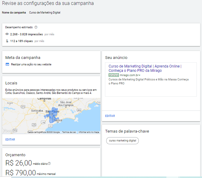 revisão de campanhas