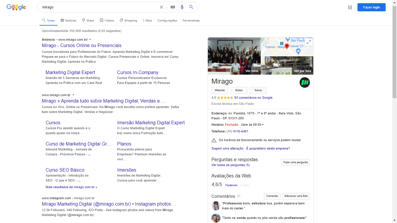 google meu negócio da mirago