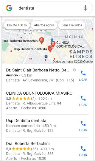 busca google meu negocio dentista no mobile