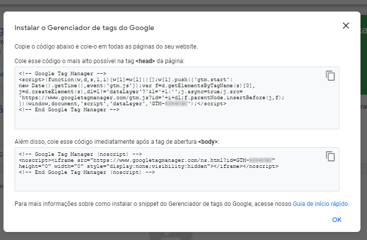 código para instalar o google tag manager