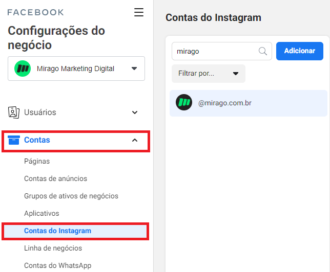 adicionar instagram ao gerenciador de negócios