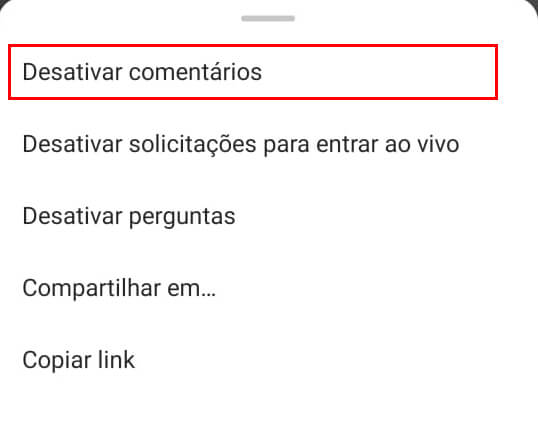 desativar comentários numa live no instagram