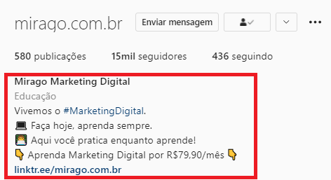 exemplo de BIO do instagram