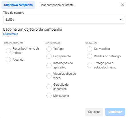 objetivos de campanha do facebook
