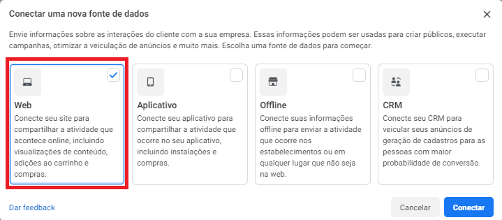 escolher uma nova fonte de dados 