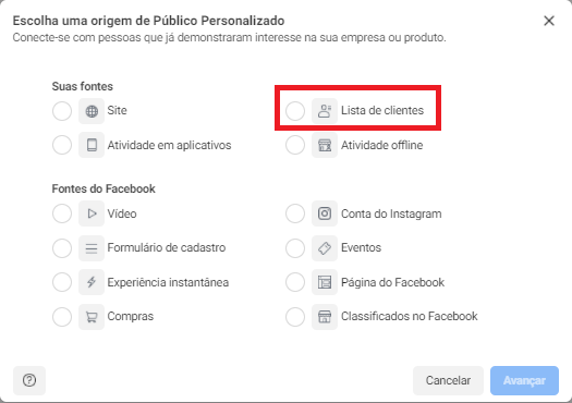 público personalizado lista de clientes