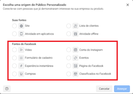 público personalizado fontes do facebook