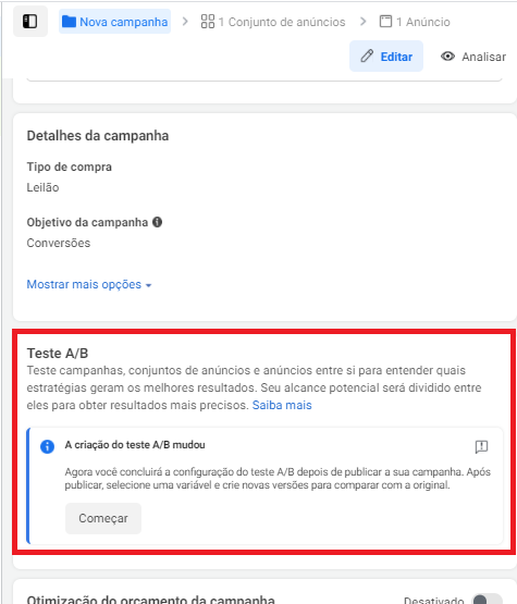teste a/b no facebook ads