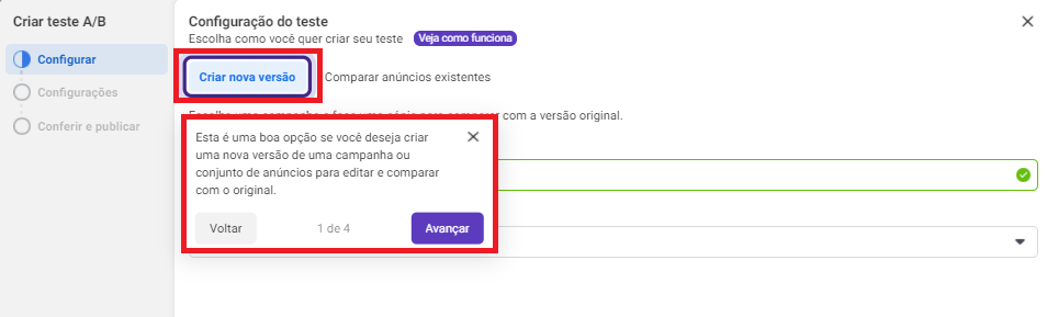criar nova versão teste
