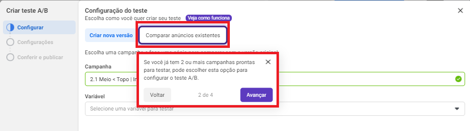 compare anúncios existentes