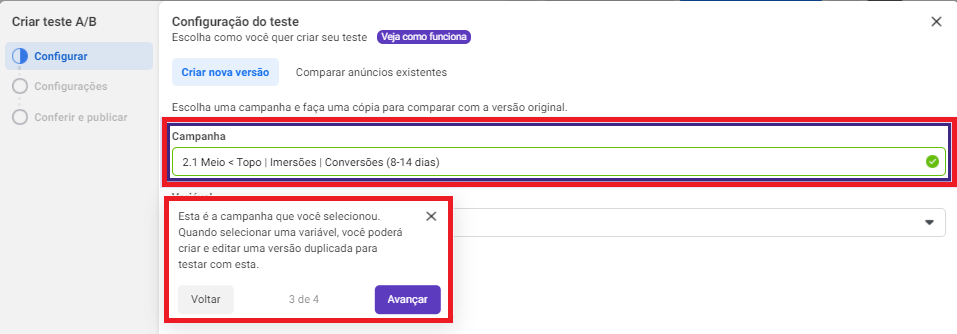 selecione a campanha