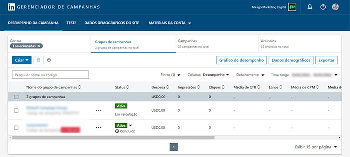 gerenciador de campanhas do linkedin ads