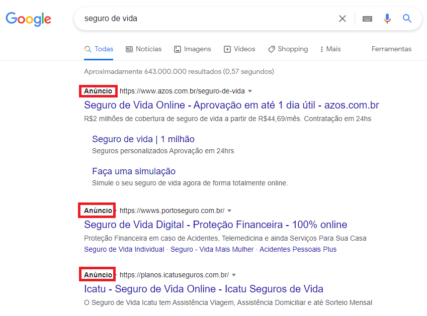 anúncios na rede de pesquisa do google