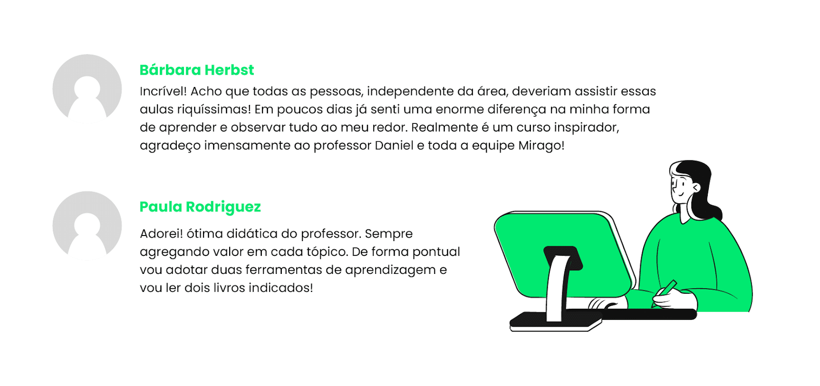 depoimentos de alunos da Mirago sobre nossos cursos