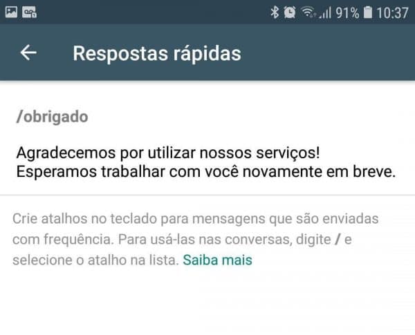 Respostas Rápidas no WhatsApp Business