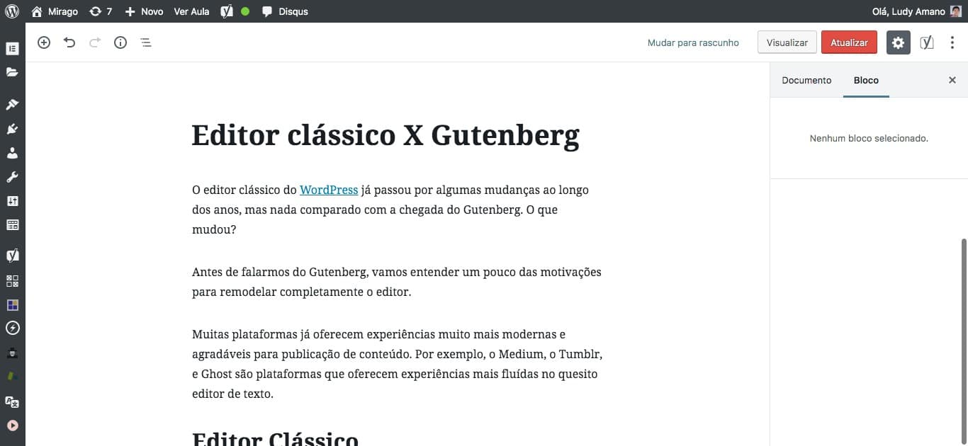 Gutenberg na versão Visual