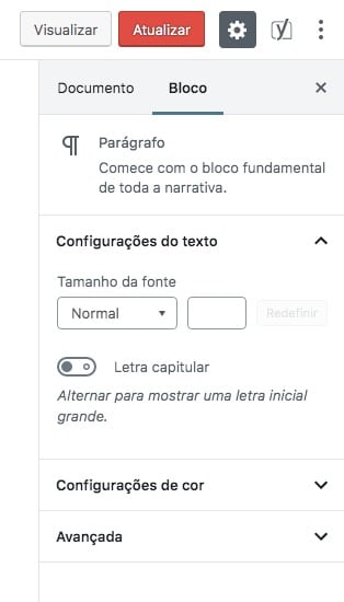 Opções do Bloco no Gutenberg